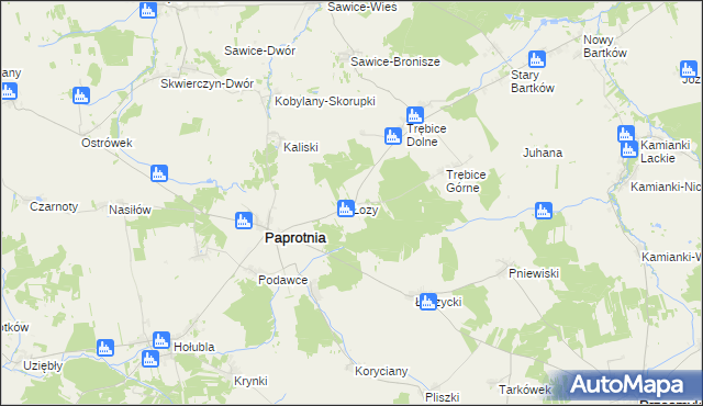 mapa Łozy gmina Paprotnia, Łozy gmina Paprotnia na mapie Targeo