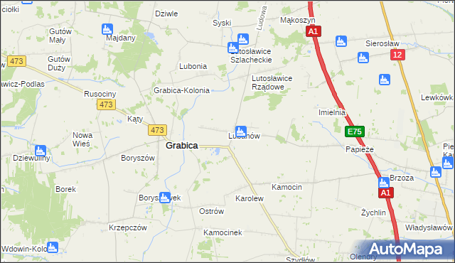 mapa Lubanów gmina Grabica, Lubanów gmina Grabica na mapie Targeo