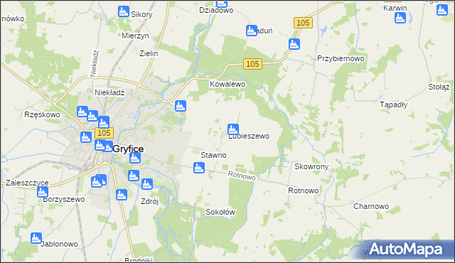 mapa Lubieszewo gmina Gryfice, Lubieszewo gmina Gryfice na mapie Targeo