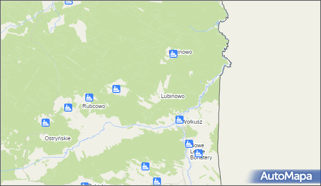 mapa Lubinowo gmina Lipsk, Lubinowo gmina Lipsk na mapie Targeo