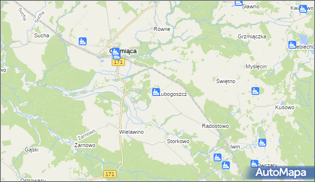 mapa Lubogoszcz gmina Grzmiąca, Lubogoszcz gmina Grzmiąca na mapie Targeo