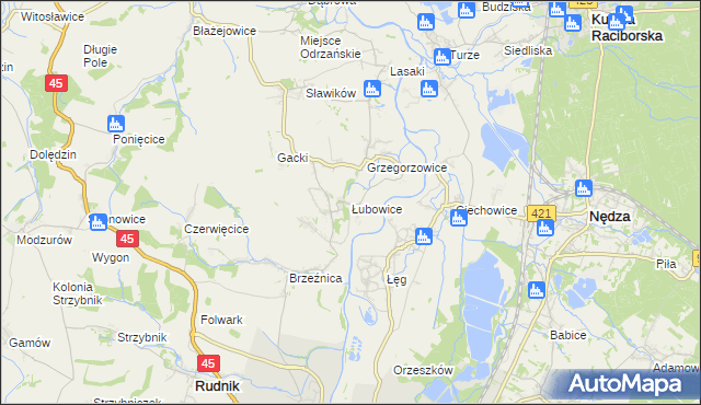mapa Łubowice gmina Rudnik, Łubowice gmina Rudnik na mapie Targeo