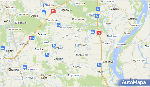 mapa Ludwików gmina Chynów, Ludwików gmina Chynów na mapie Targeo