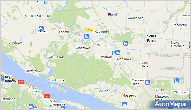 mapa Ludwikowo gmina Stara Biała, Ludwikowo gmina Stara Biała na mapie Targeo