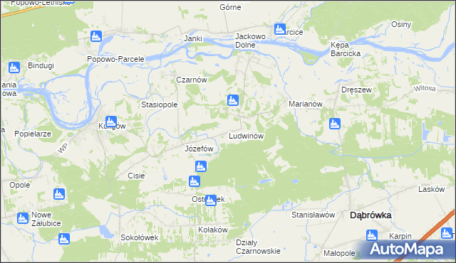 mapa Ludwinów gmina Dąbrówka, Ludwinów gmina Dąbrówka na mapie Targeo