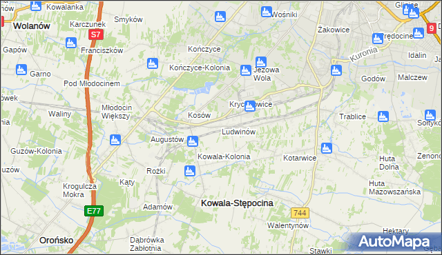 mapa Ludwinów gmina Kowala, Ludwinów gmina Kowala na mapie Targeo
