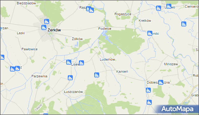 mapa Ludwinów gmina Żerków, Ludwinów gmina Żerków na mapie Targeo
