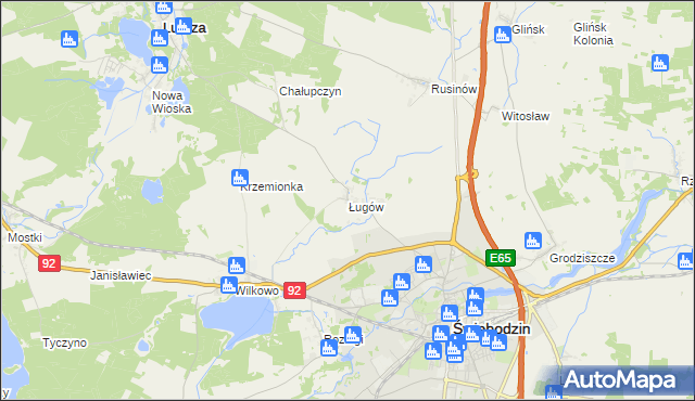 mapa Ługów gmina Świebodzin, Ługów gmina Świebodzin na mapie Targeo