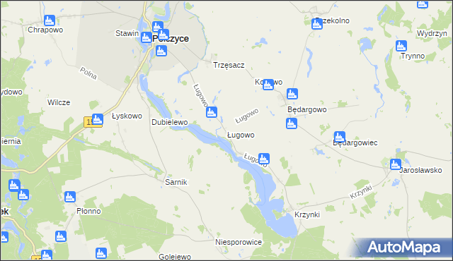 mapa Ługowo gmina Pełczyce, Ługowo gmina Pełczyce na mapie Targeo