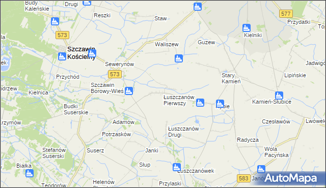 mapa Łuszczanów Pierwszy, Łuszczanów Pierwszy na mapie Targeo