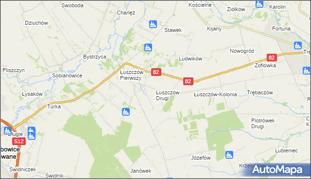 mapa Łuszczów Drugi, Łuszczów Drugi na mapie Targeo