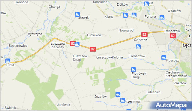 mapa Łuszczów-Kolonia gmina Łęczna, Łuszczów-Kolonia gmina Łęczna na mapie Targeo