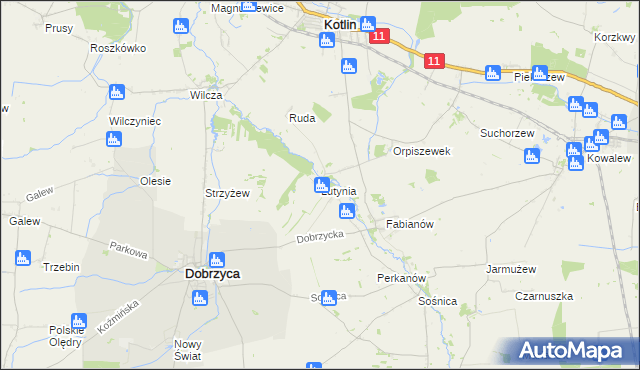 mapa Lutynia gmina Dobrzyca, Lutynia gmina Dobrzyca na mapie Targeo