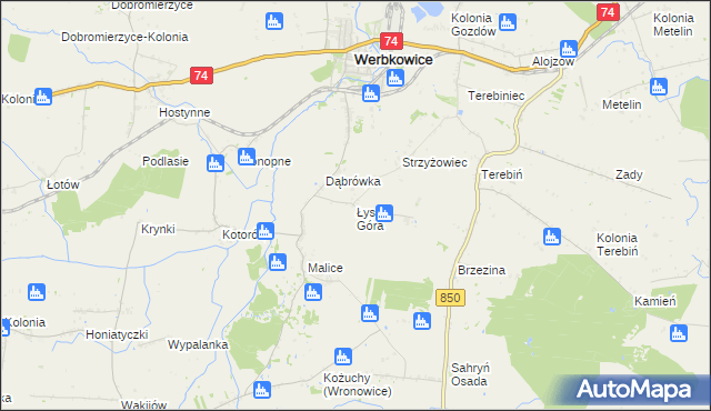 mapa Łysa Góra gmina Werbkowice, Łysa Góra gmina Werbkowice na mapie Targeo
