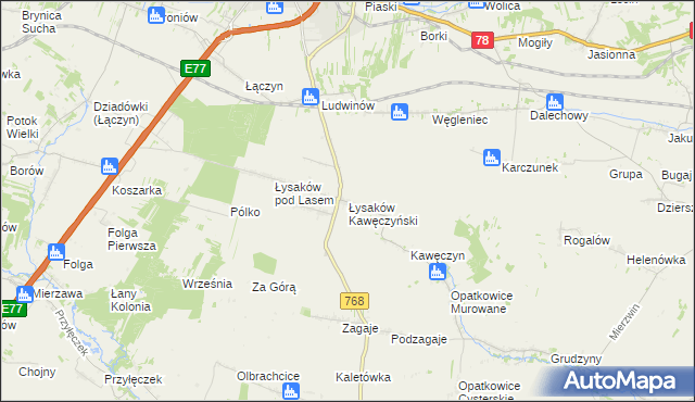 mapa Łysaków Kawęczyński, Łysaków Kawęczyński na mapie Targeo