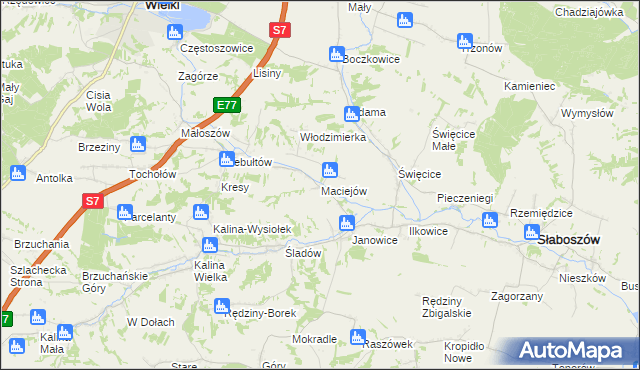 mapa Maciejów gmina Słaboszów, Maciejów gmina Słaboszów na mapie Targeo