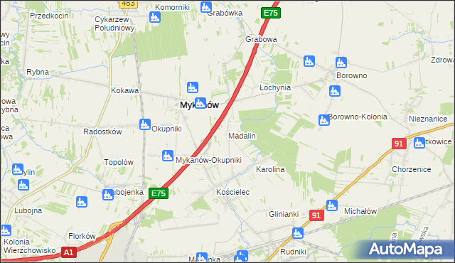 mapa Madalin gmina Rędziny, Madalin gmina Rędziny na mapie Targeo