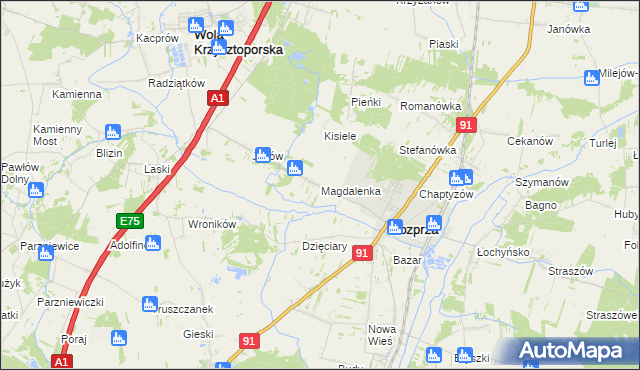 mapa Magdalenka gmina Rozprza, Magdalenka gmina Rozprza na mapie Targeo