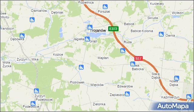mapa Majdan gmina Trojanów, Majdan gmina Trojanów na mapie Targeo