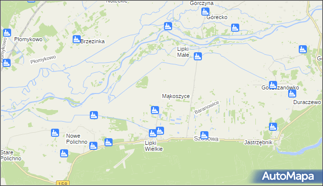 mapa Mąkoszyce gmina Santok, Mąkoszyce gmina Santok na mapie Targeo