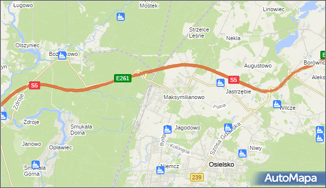 mapa Maksymilianowo gmina Osielsko, Maksymilianowo gmina Osielsko na mapie Targeo