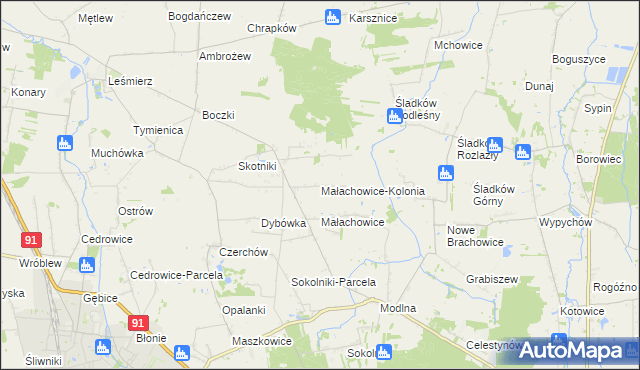 mapa Małachowice-Kolonia, Małachowice-Kolonia na mapie Targeo