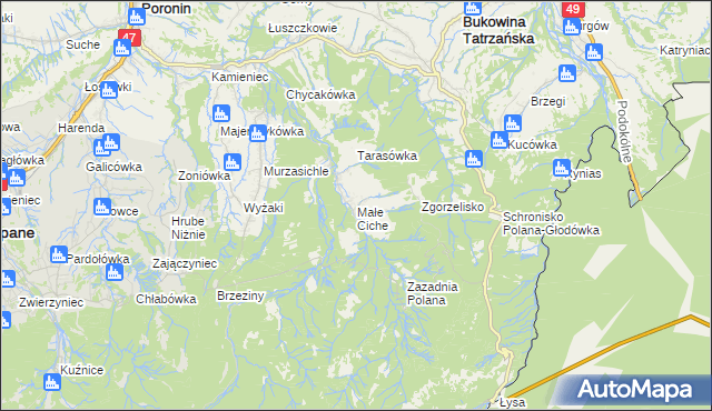 mapa Małe Ciche, Małe Ciche na mapie Targeo