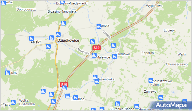 mapa Malewice, Malewice na mapie Targeo