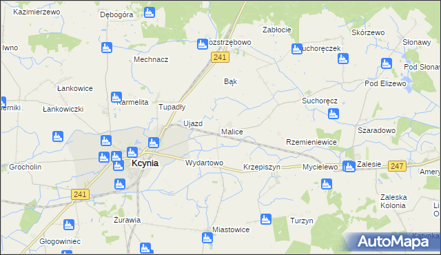 mapa Malice gmina Kcynia, Malice gmina Kcynia na mapie Targeo