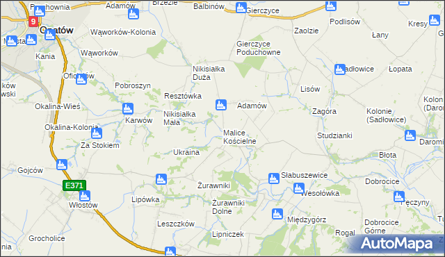 mapa Malice Kościelne, Malice Kościelne na mapie Targeo