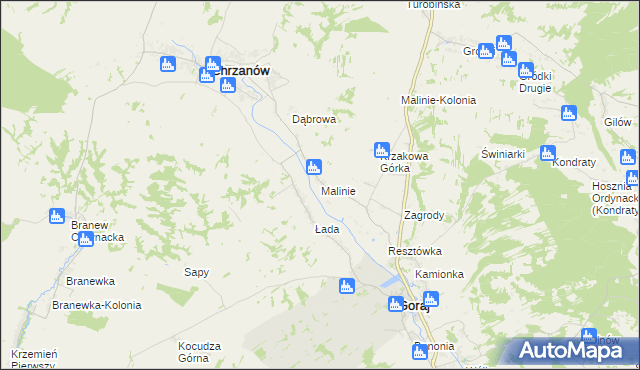 mapa Malinie gmina Chrzanów, Malinie gmina Chrzanów na mapie Targeo