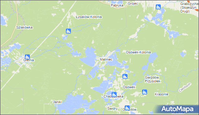 mapa Maliniec gmina Potok Wielki, Maliniec gmina Potok Wielki na mapie Targeo