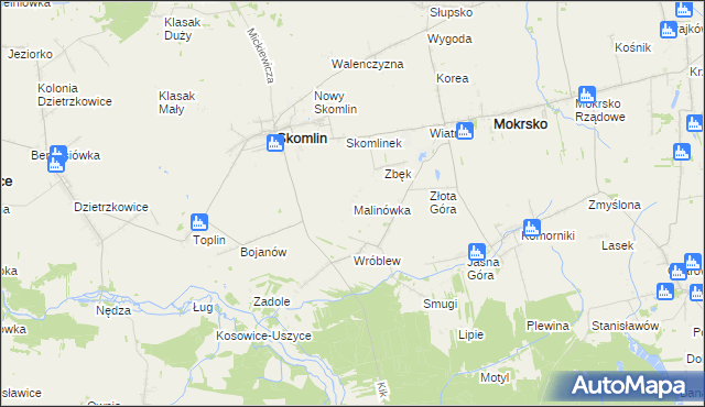 mapa Malinówka gmina Skomlin, Malinówka gmina Skomlin na mapie Targeo