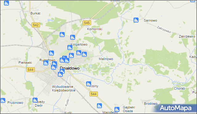 mapa Malinowo gmina Działdowo, Malinowo gmina Działdowo na mapie Targeo