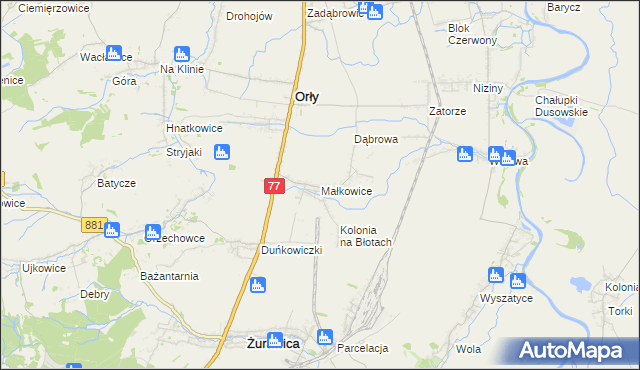 mapa Małkowice gmina Orły, Małkowice gmina Orły na mapie Targeo