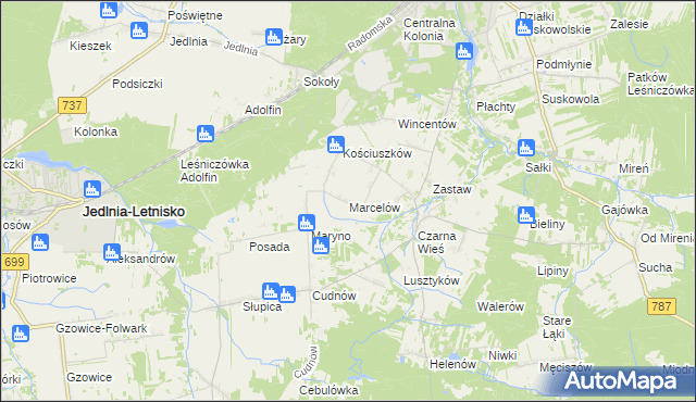 mapa Marcelów gmina Pionki, Marcelów gmina Pionki na mapie Targeo
