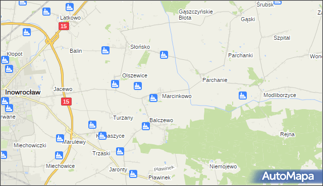 mapa Marcinkowo gmina Inowrocław, Marcinkowo gmina Inowrocław na mapie Targeo