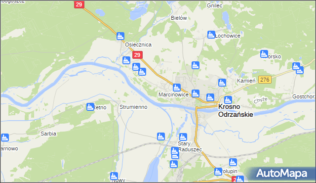 mapa Marcinowice gmina Krosno Odrzańskie, Marcinowice gmina Krosno Odrzańskie na mapie Targeo