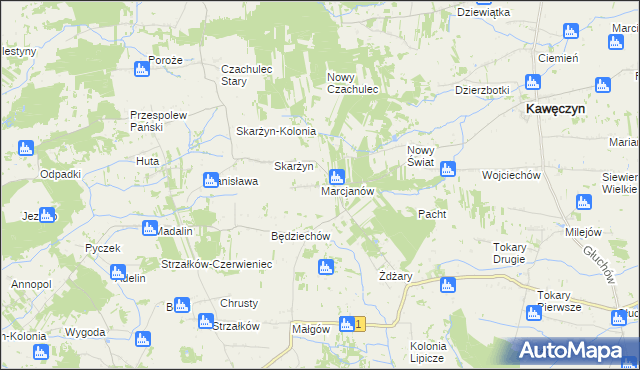 mapa Marcjanów gmina Kawęczyn, Marcjanów gmina Kawęczyn na mapie Targeo