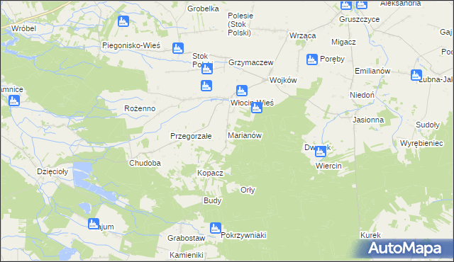 mapa Marianów gmina Błaszki, Marianów gmina Błaszki na mapie Targeo