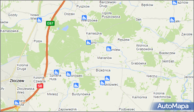 mapa Marianów gmina Burzenin, Marianów gmina Burzenin na mapie Targeo