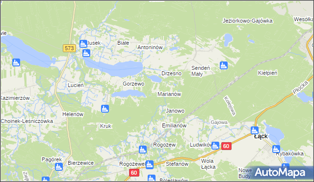 mapa Marianów gmina Gostynin, Marianów gmina Gostynin na mapie Targeo