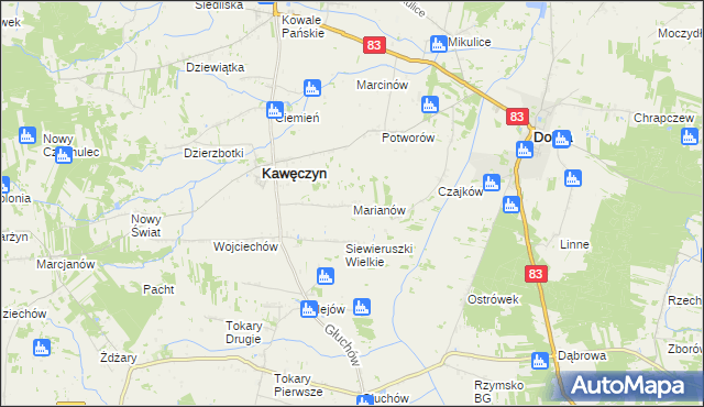 mapa Marianów gmina Kawęczyn, Marianów gmina Kawęczyn na mapie Targeo
