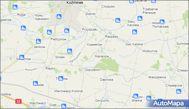 mapa Marianów gmina Koźminek, Marianów gmina Koźminek na mapie Targeo
