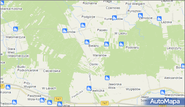 mapa Marianów gmina Rzeczniów, Marianów gmina Rzeczniów na mapie Targeo