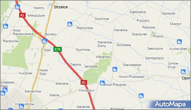 mapa Marianów gmina Strzelce, Marianów gmina Strzelce na mapie Targeo