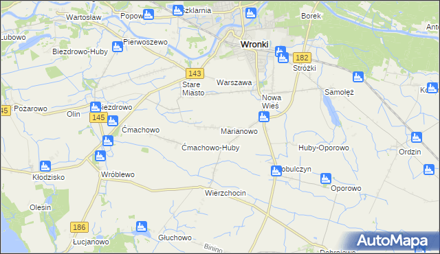 mapa Marianowo gmina Wronki, Marianowo gmina Wronki na mapie Targeo