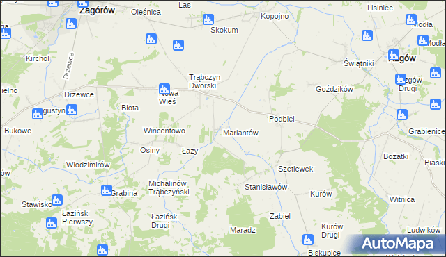 mapa Mariantów gmina Zagórów, Mariantów gmina Zagórów na mapie Targeo