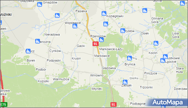 mapa Markowice gmina Koziegłowy, Markowice gmina Koziegłowy na mapie Targeo