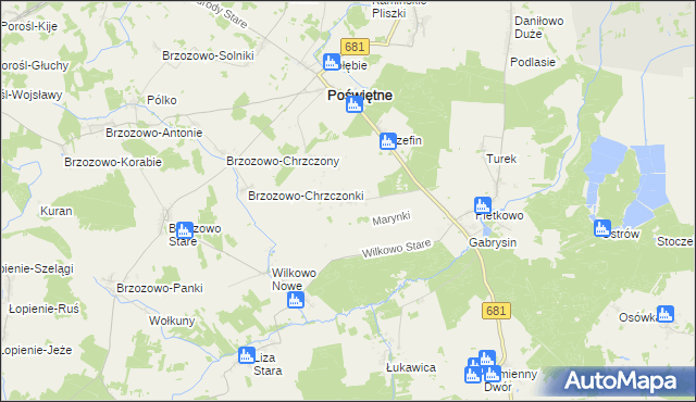 mapa Marynki gmina Poświętne, Marynki gmina Poświętne na mapie Targeo